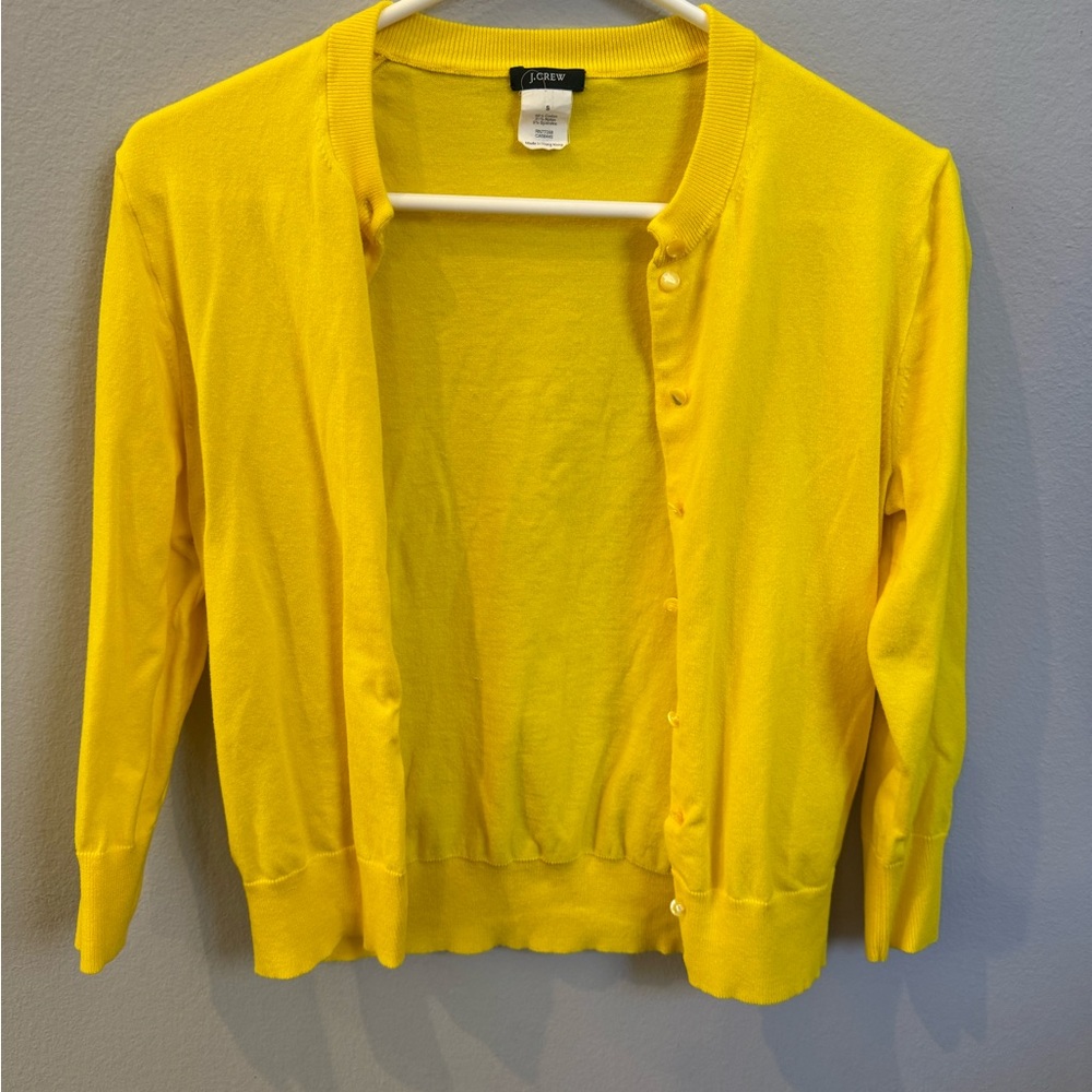 J. Crew Yellow Cardigan Sweater Lightweight Knit